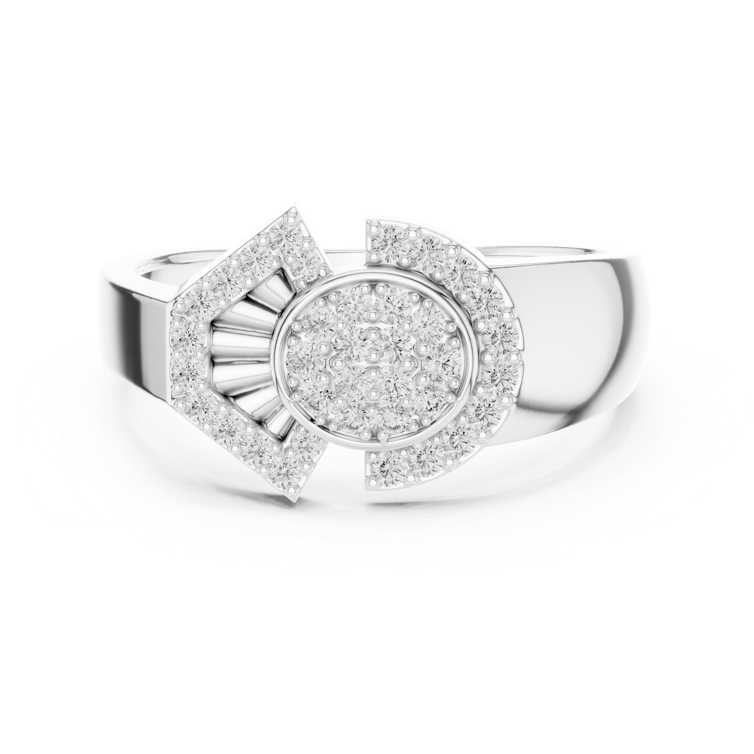 925 Silver Moissanite Art Deco Asymmetric Fan Halo Mens Ring