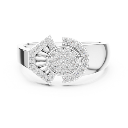 925 Silver Moissanite Art Deco Asymmetric Fan Halo Mens Ring