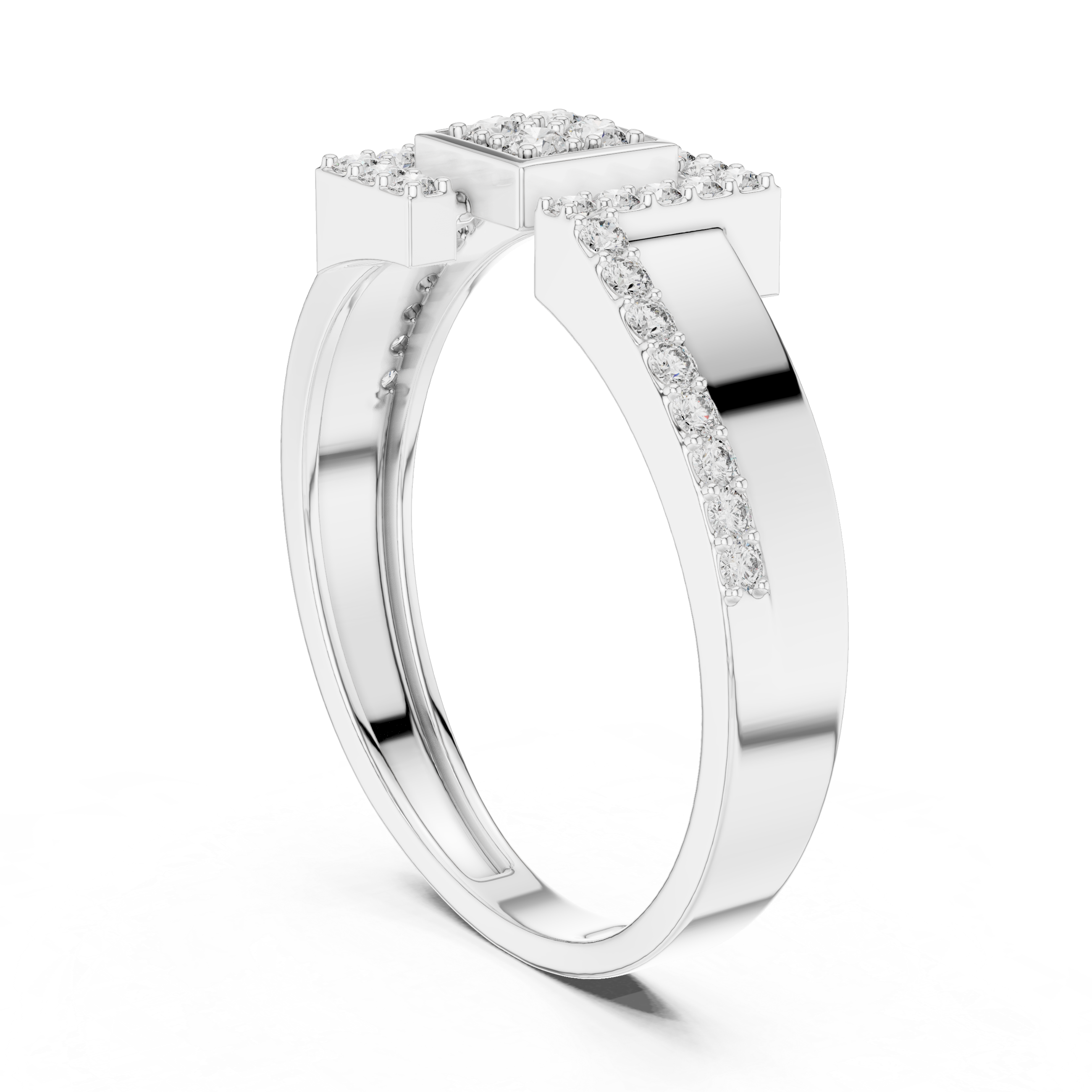 925 Silver Moissanite Art Deco Interlocking Geometric Squarer Mens Ring