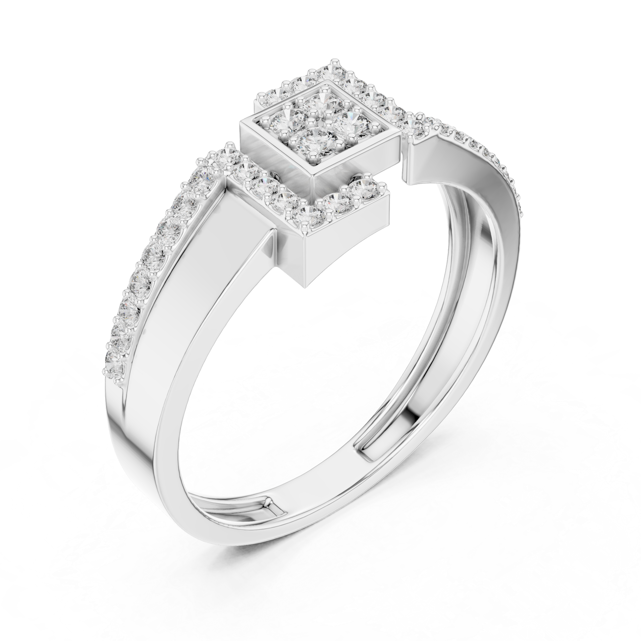 925 Silver Moissanite Art Deco Interlocking Geometric Squarer Mens Ring