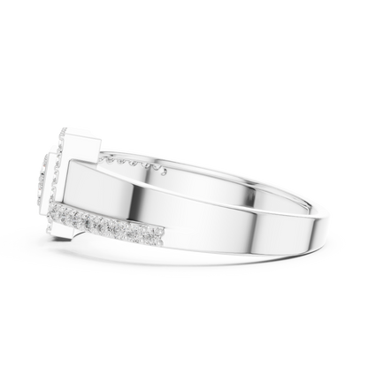 925 Silver Moissanite Art Deco Interlocking Geometric Squarer Mens Ring