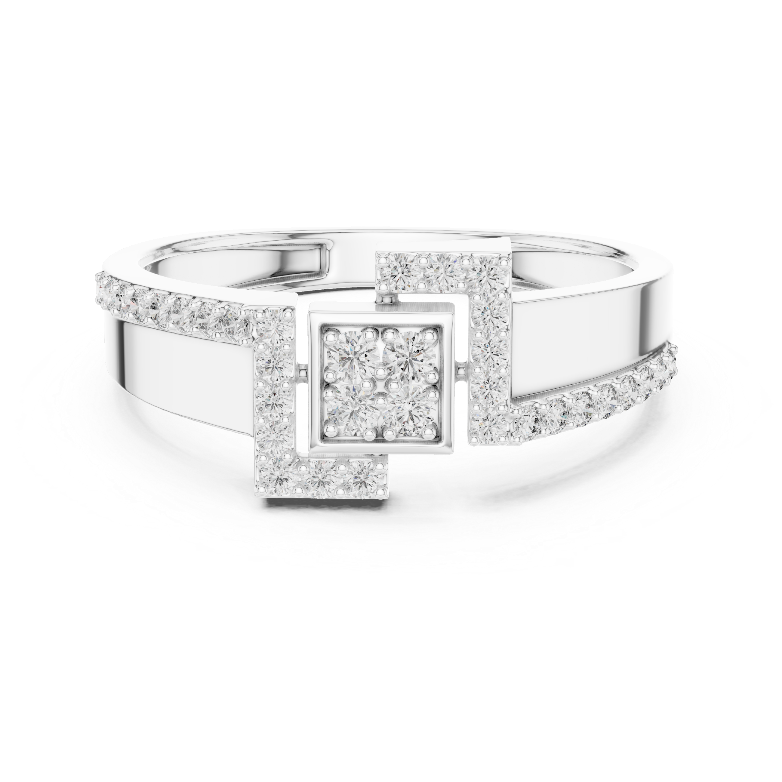 925 Silver Moissanite Art Deco Interlocking Geometric Squarer Mens Ring