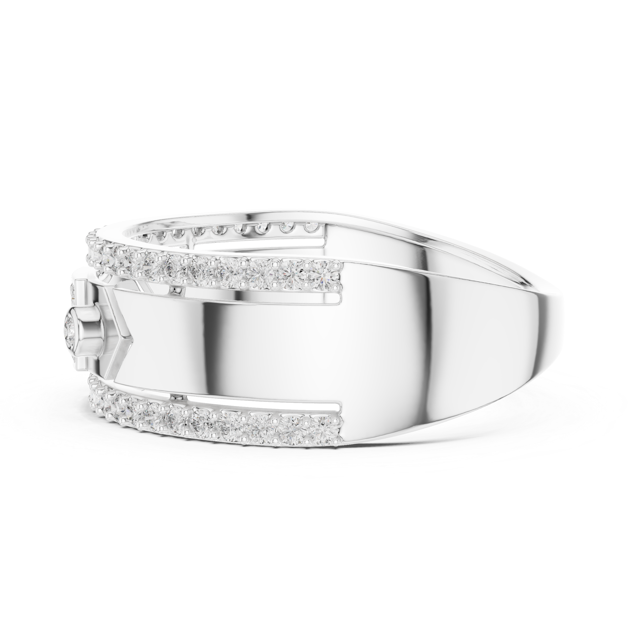 925 Silver Moissanite Modern Geometric Architecture Signet Mens Ring