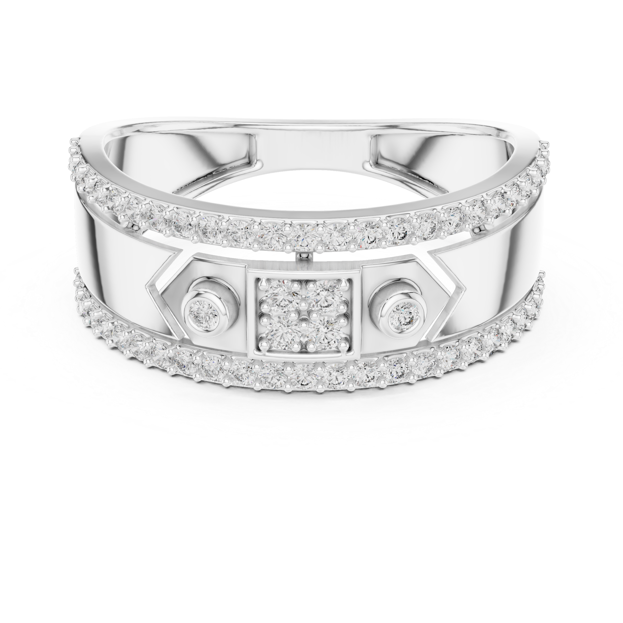 925 Silver Moissanite Modern Geometric Architecture Signet Mens Ring