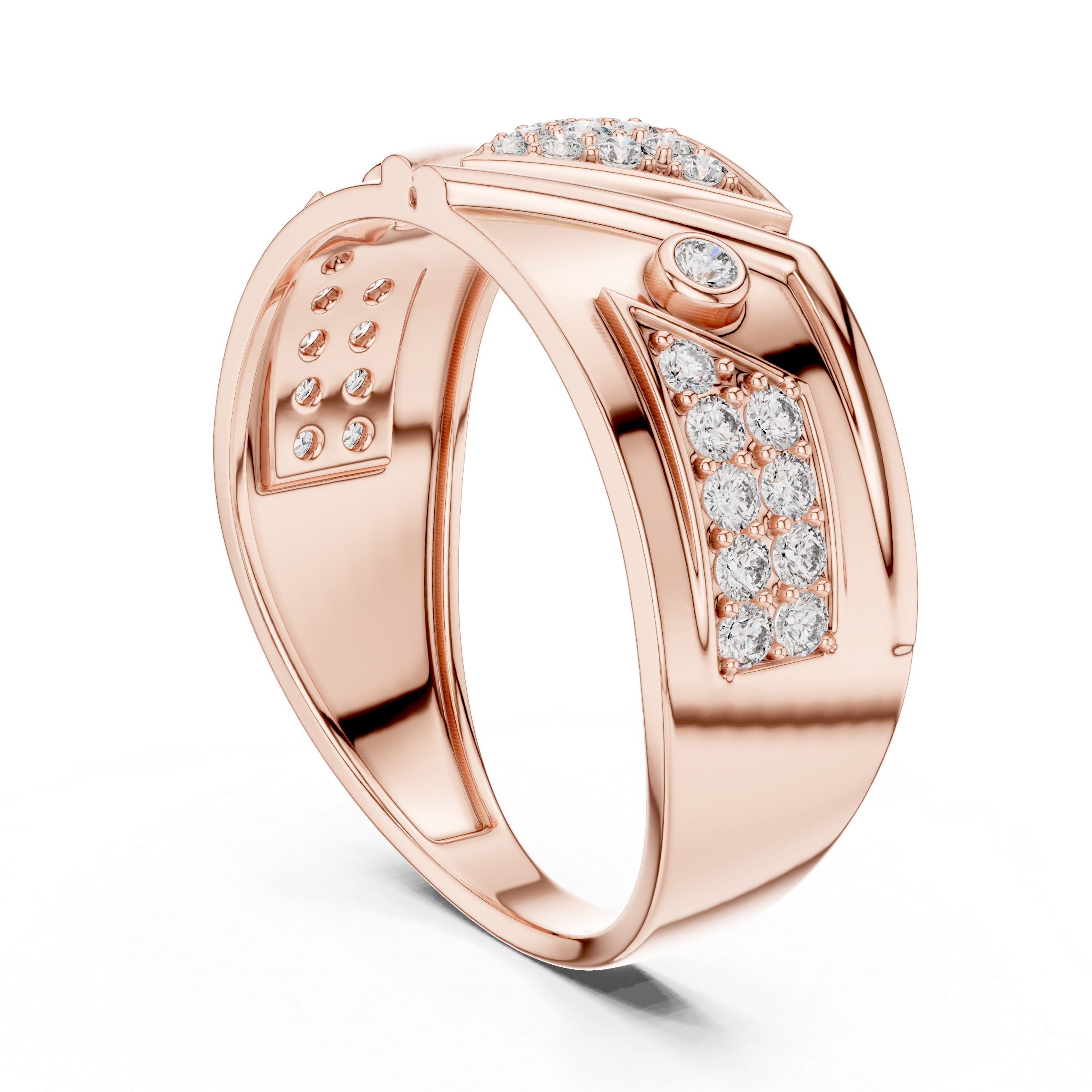 925 Silver Moissanite Geometric Triangle Pave Statement Band Mens Ring