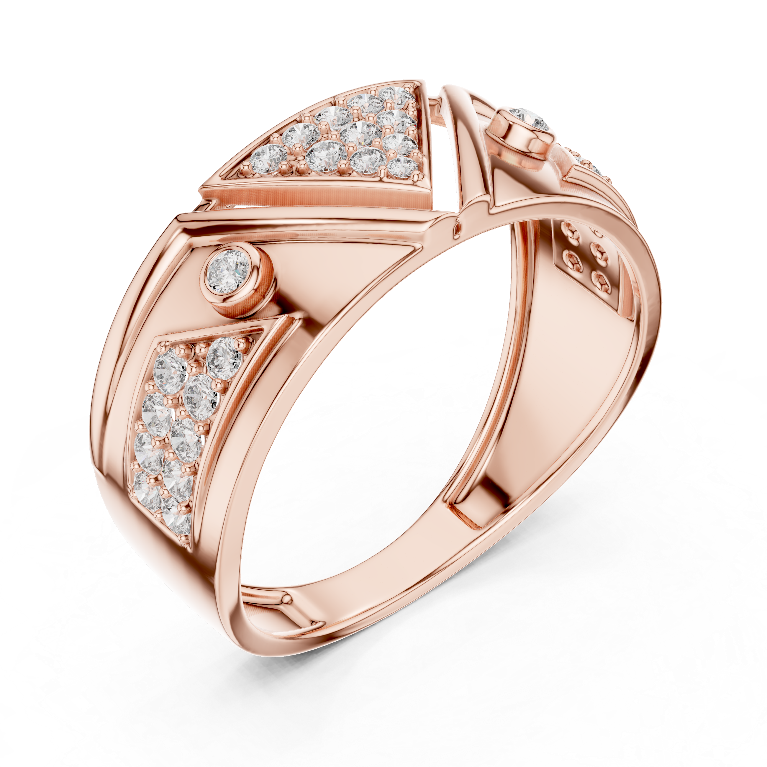 925 Silver Moissanite Geometric Triangle Pave Statement Band Mens Ring