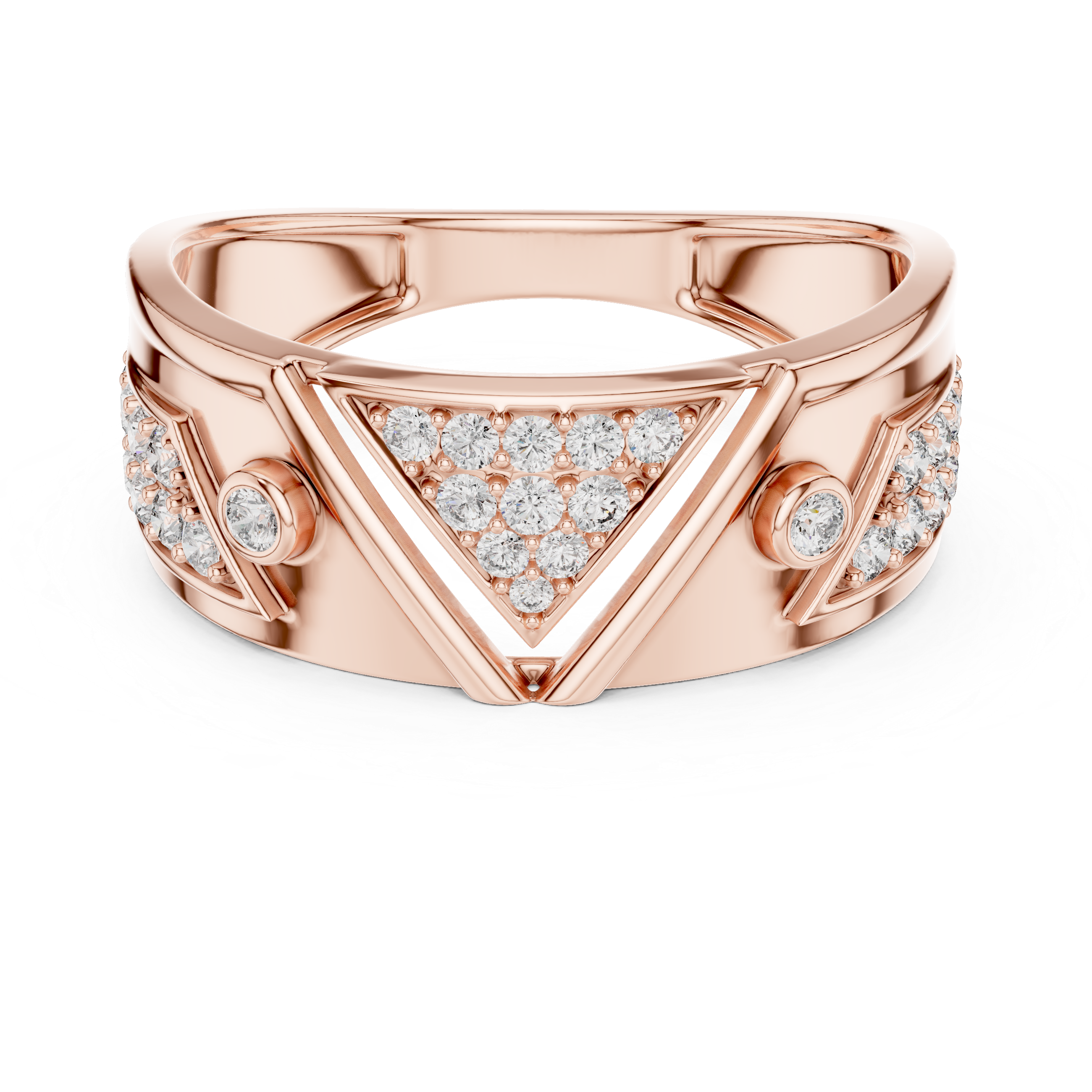 925 Silver Moissanite Geometric Triangle Pave Statement Band Mens Ring