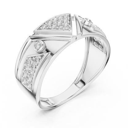 925 Silver Moissanite Geometric Triangle Pave Statement Band Mens Ring