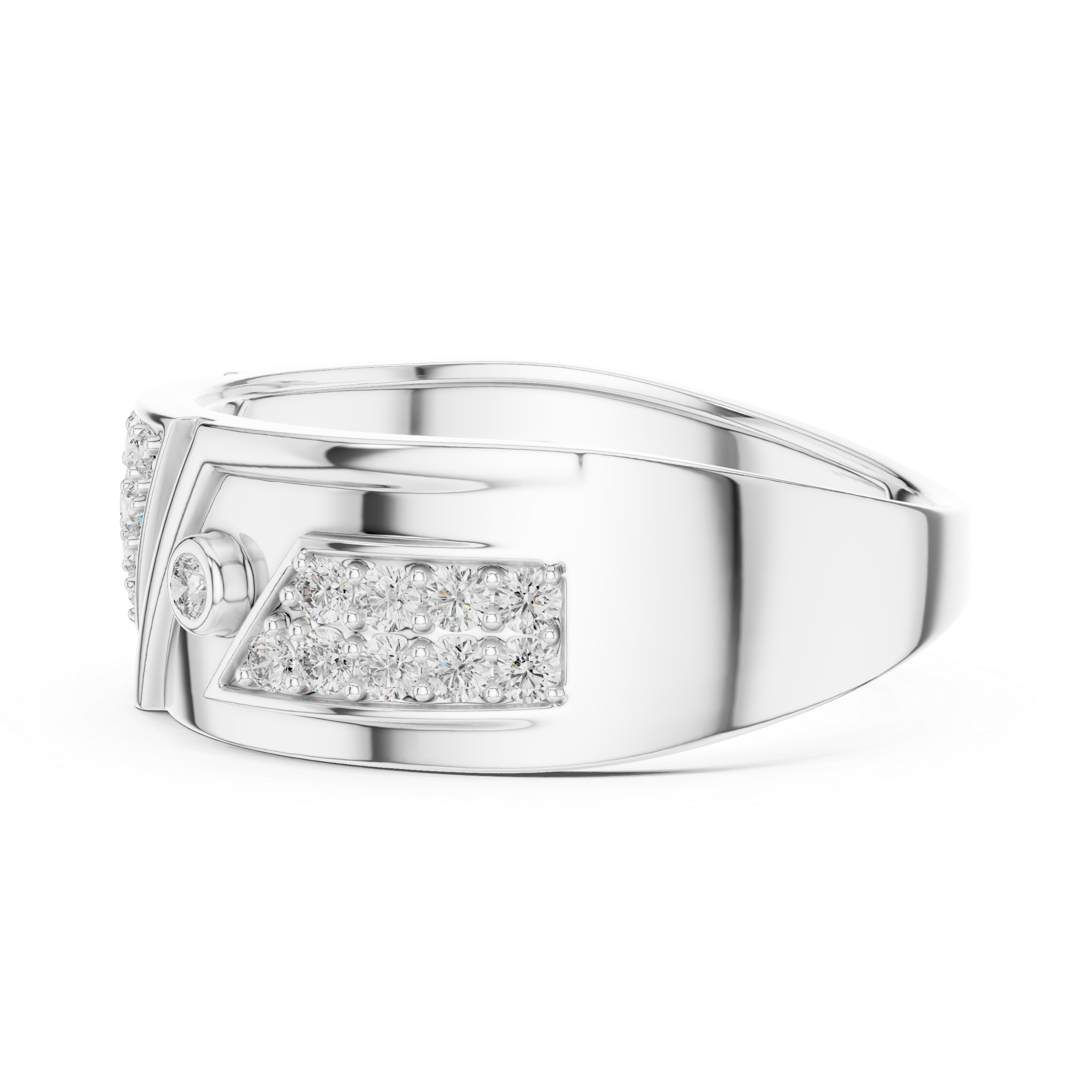 925 Silver Moissanite Geometric Triangle Pave Statement Band Mens Ring