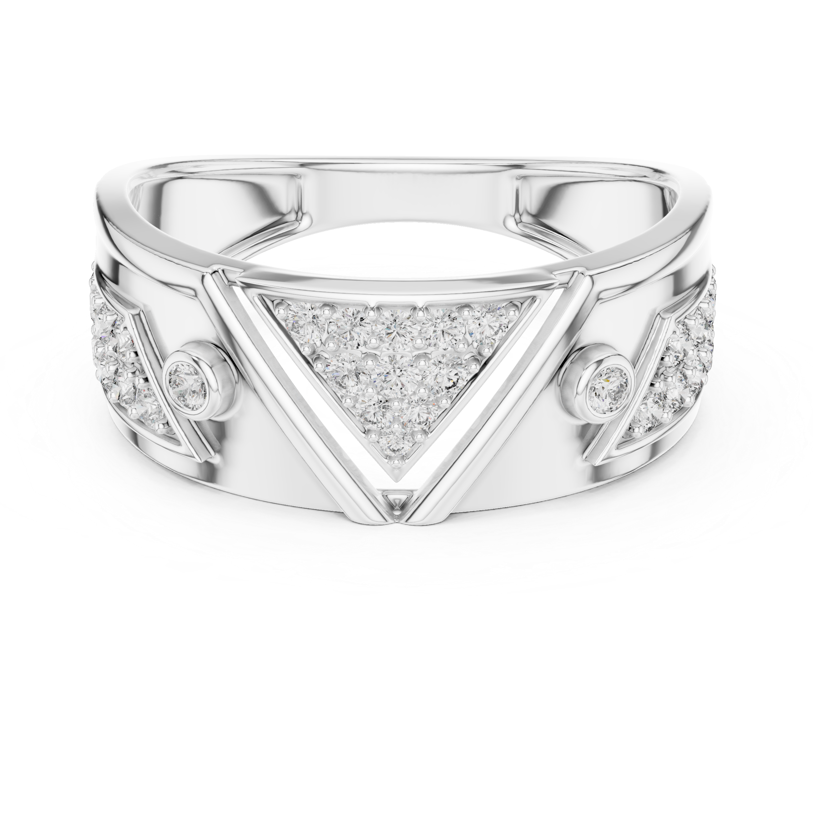 925 Silver Moissanite Geometric Triangle Pave Statement Band Mens Ring