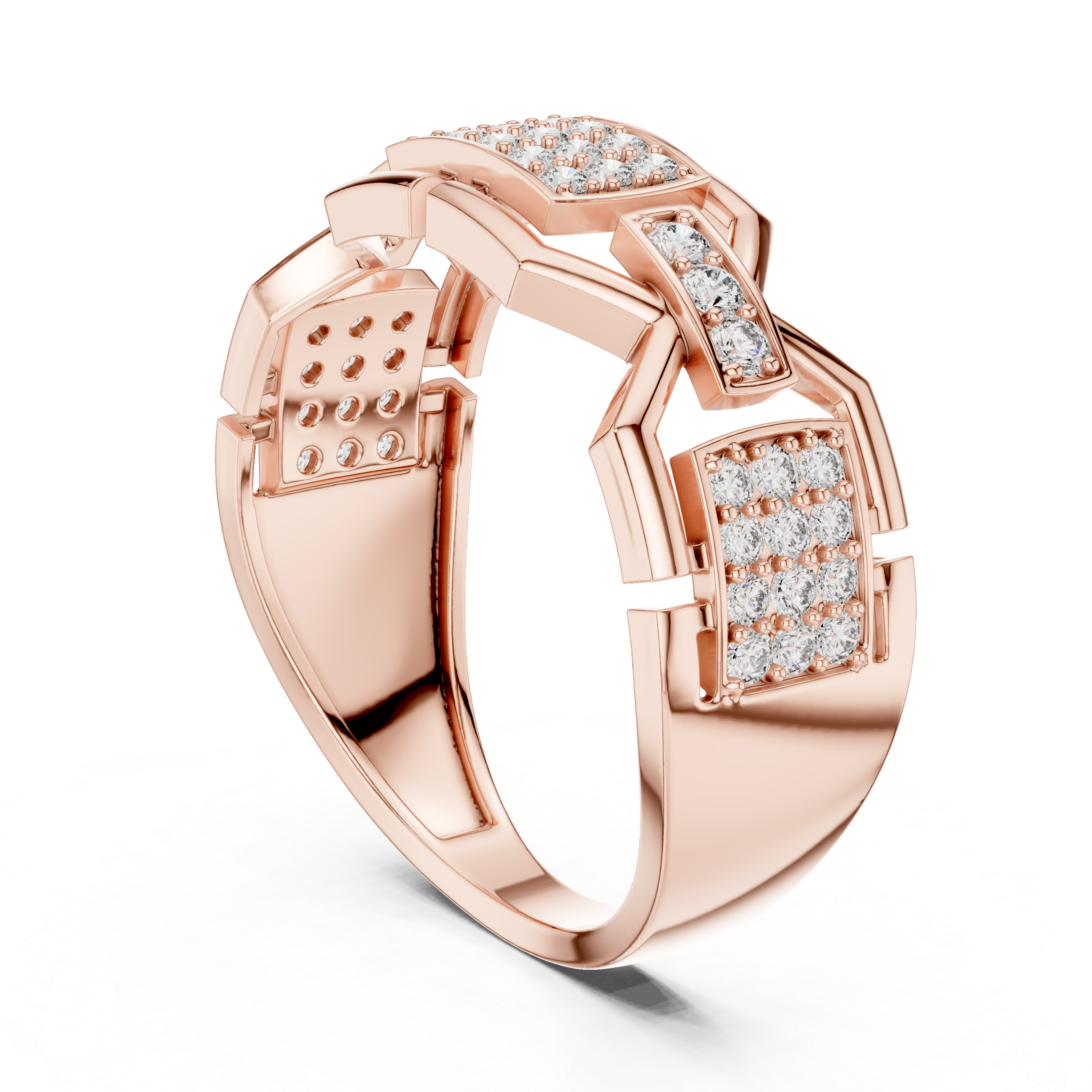 925 Silver Moissanite Modern Geometric Block Chain-Link Mens Ring