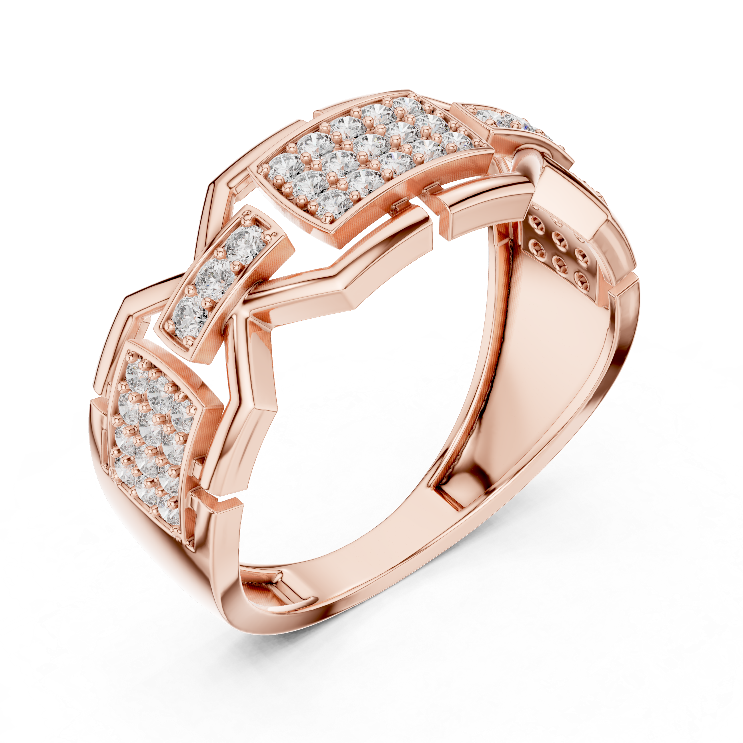 925 Silver Moissanite Modern Geometric Block Chain-Link Mens Ring