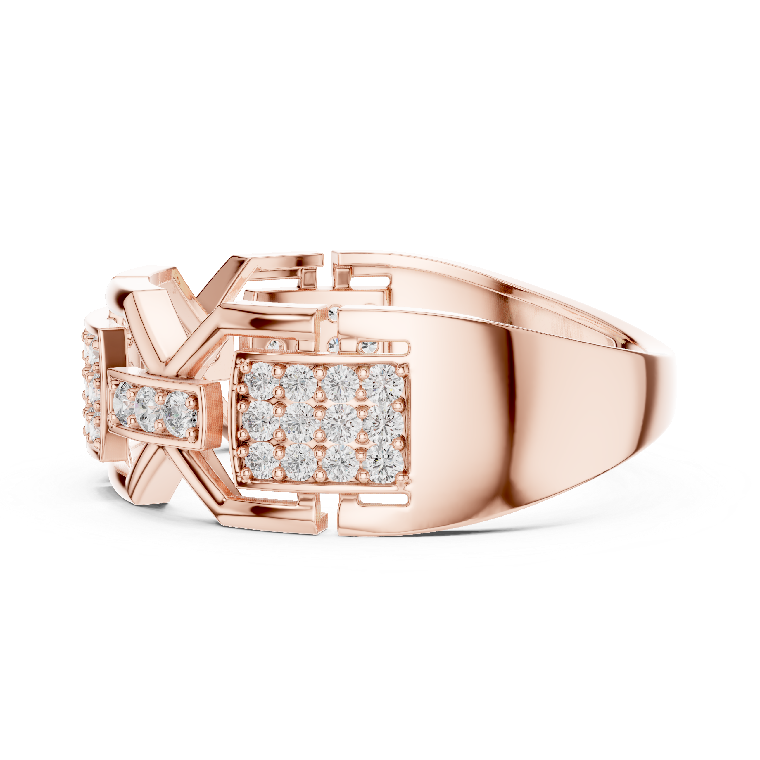 925 Silver Moissanite Modern Geometric Block Chain-Link Mens Ring
