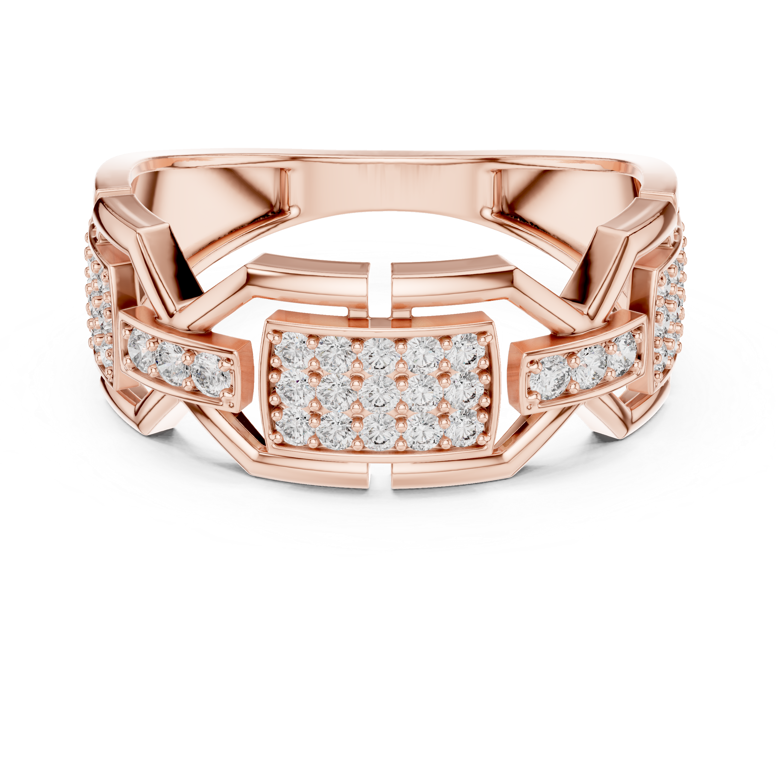 925 Silver Moissanite Modern Geometric Block Chain-Link Mens Ring