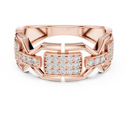 925 Silver Moissanite Modern Geometric Block Chain-Link Mens Ring