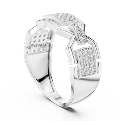 925 Silver Moissanite Modern Geometric Block Chain-Link Mens Ring