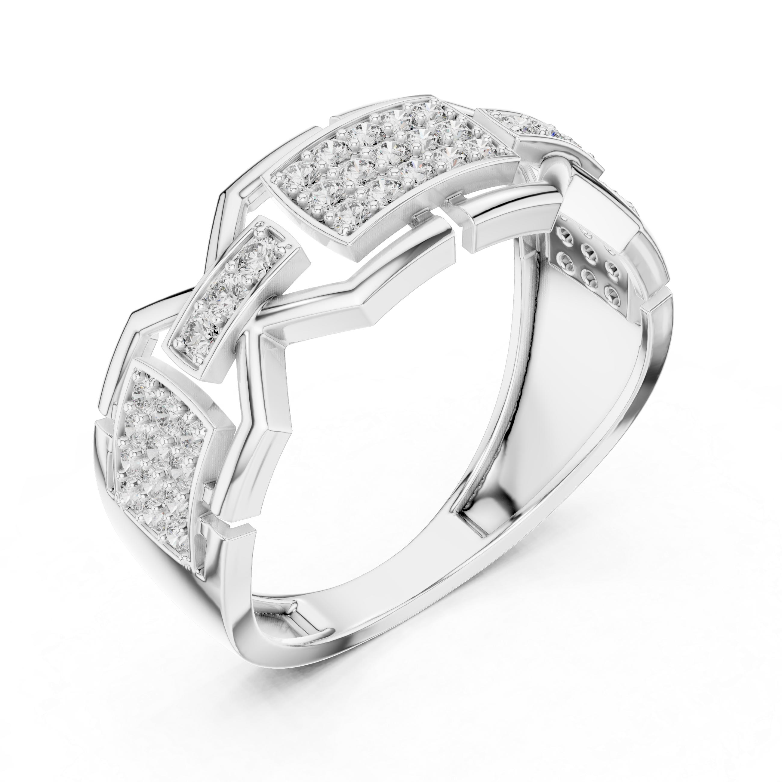 925 Silver Moissanite Modern Geometric Block Chain-Link Mens Ring