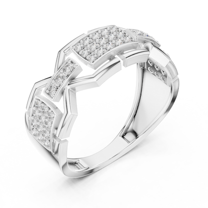 925 Silver Moissanite Modern Geometric Block Chain-Link Mens Ring