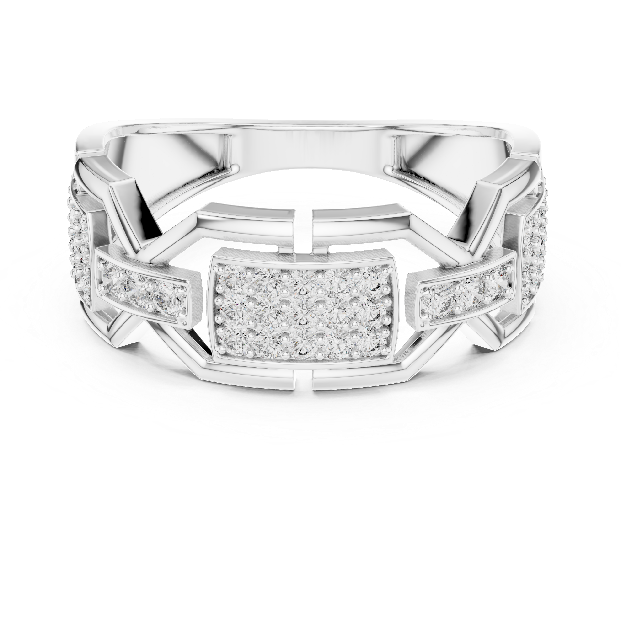 925 Silver Moissanite Modern Geometric Block Chain-Link Mens Ring