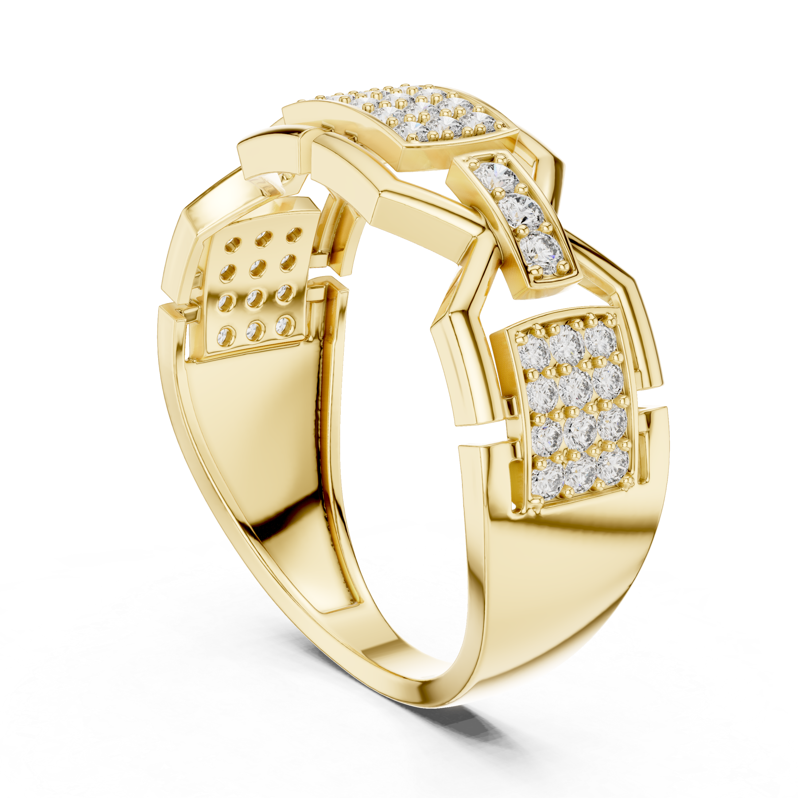 925 Silver Moissanite Modern Geometric Block Chain-Link Mens Ring