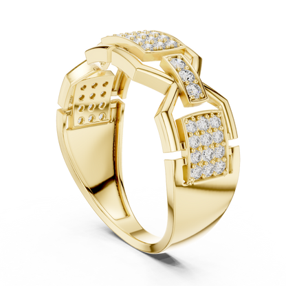 925 Silver Moissanite Modern Geometric Block Chain-Link Mens Ring