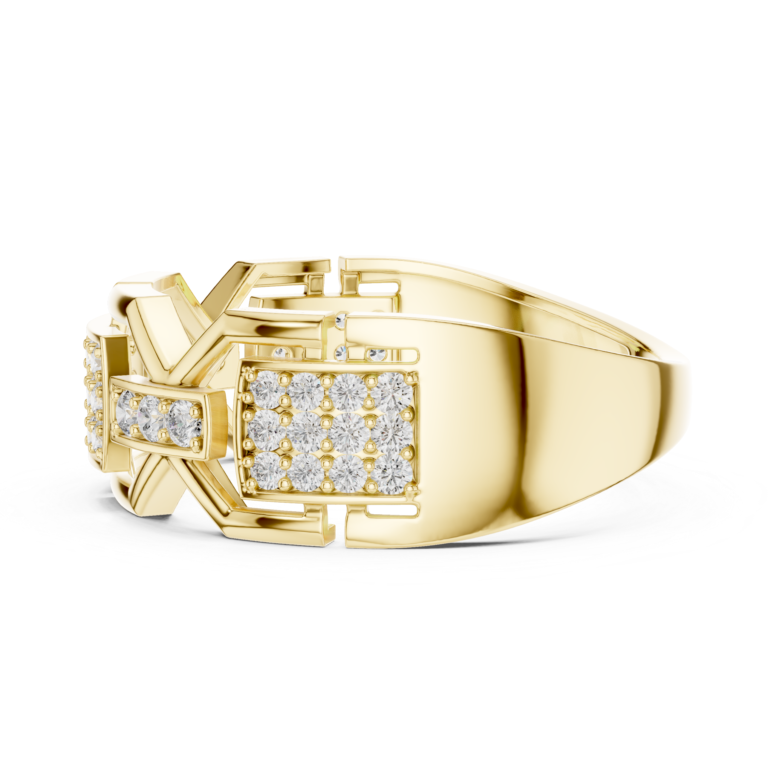 925 Silver Moissanite Modern Geometric Block Chain-Link Mens Ring