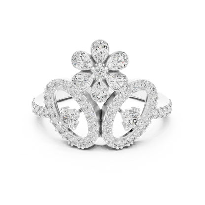 925 Silver Moissanite Floral Tiara Cocktail Engagement Ring