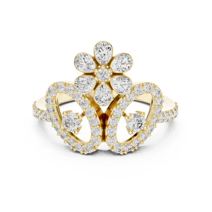 925 Silver Moissanite Floral Tiara Cocktail Engagement Ring