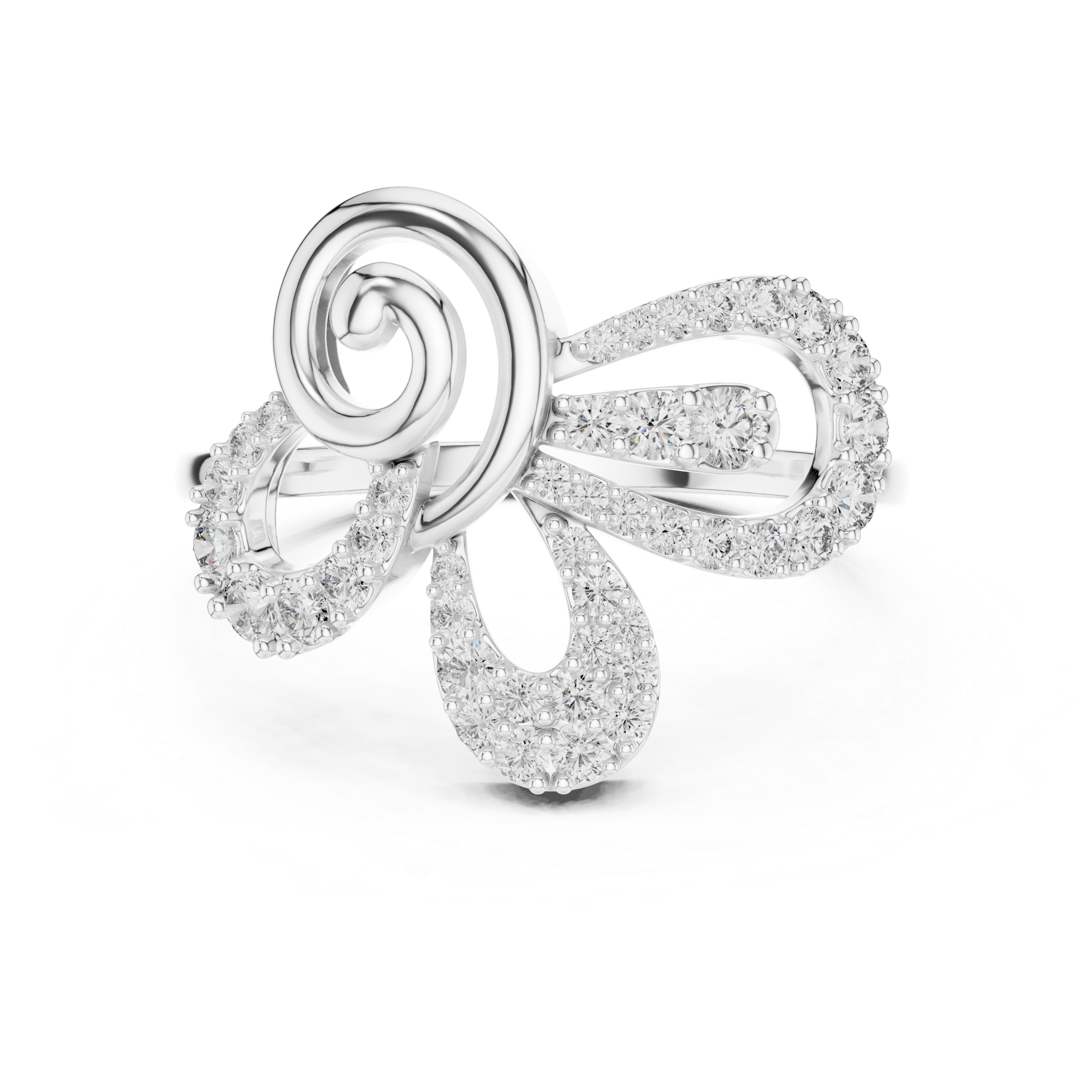 925 Silver Moissanite Contemporary Spiral Bow Cocktail Engagement Ring