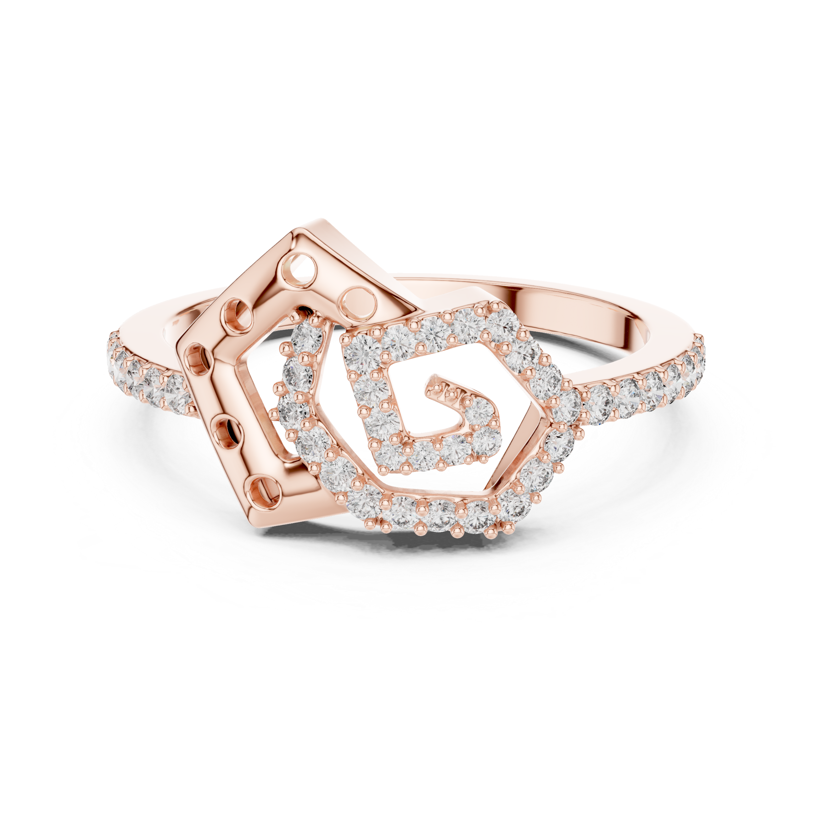 925 Silver Moissanite Interlocking Geometric Pentagon Engagement Ring