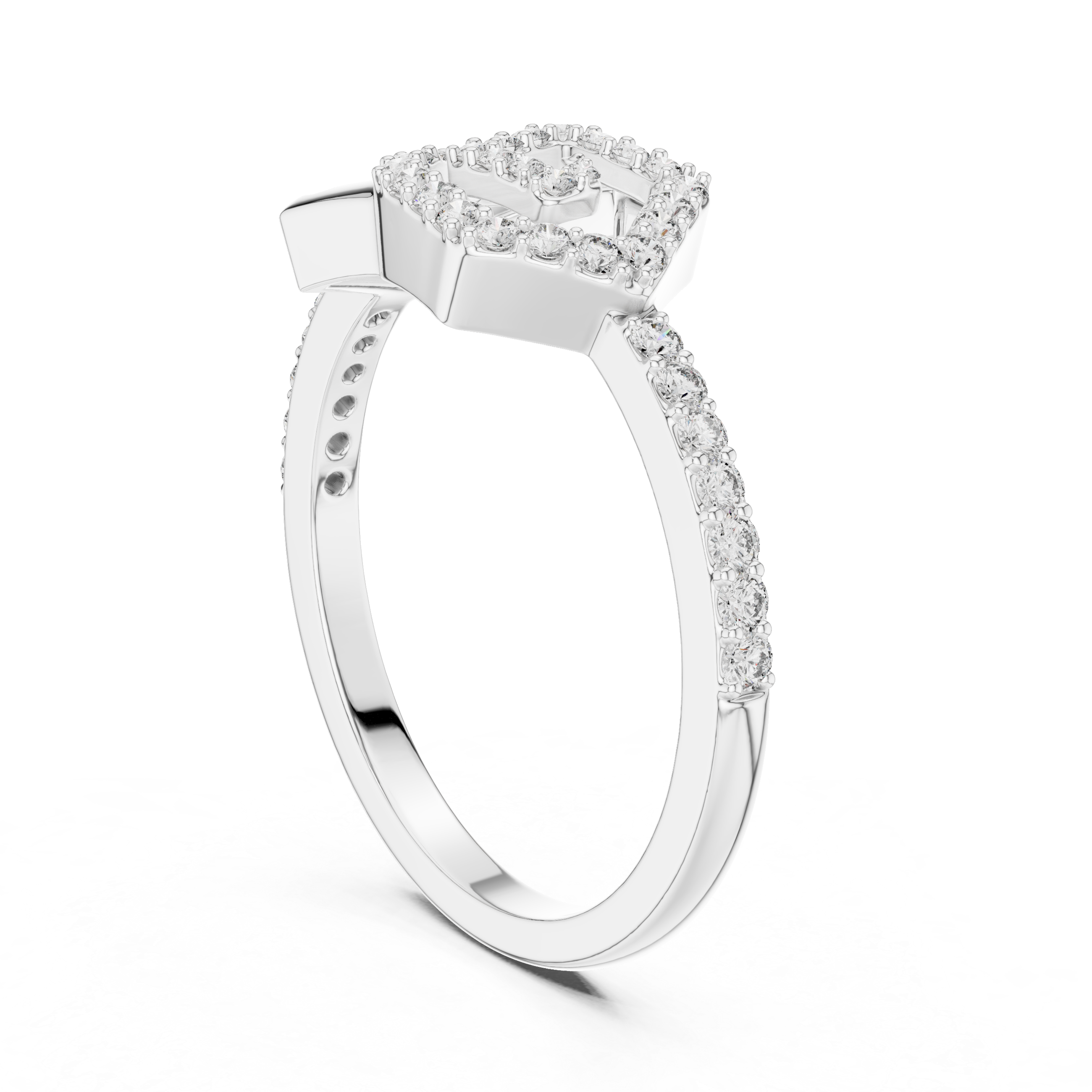 925 Silver Moissanite Interlocking Geometric Pentagon Engagement Ring