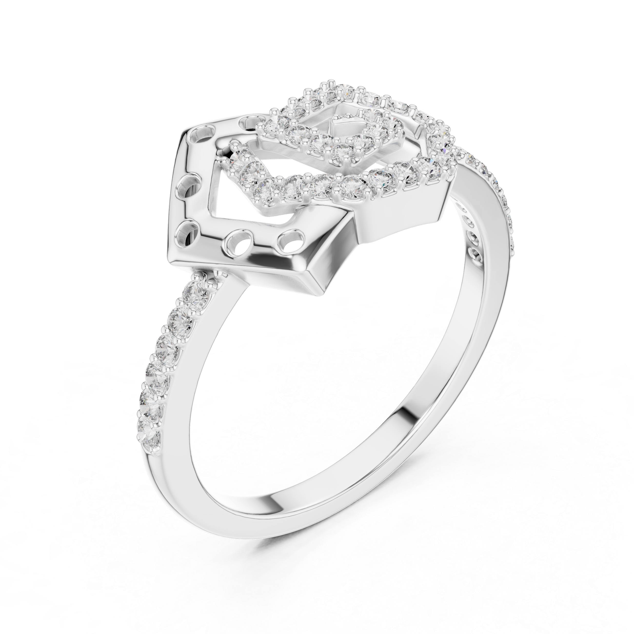 925 Silver Moissanite Interlocking Geometric Pentagon Engagement Ring
