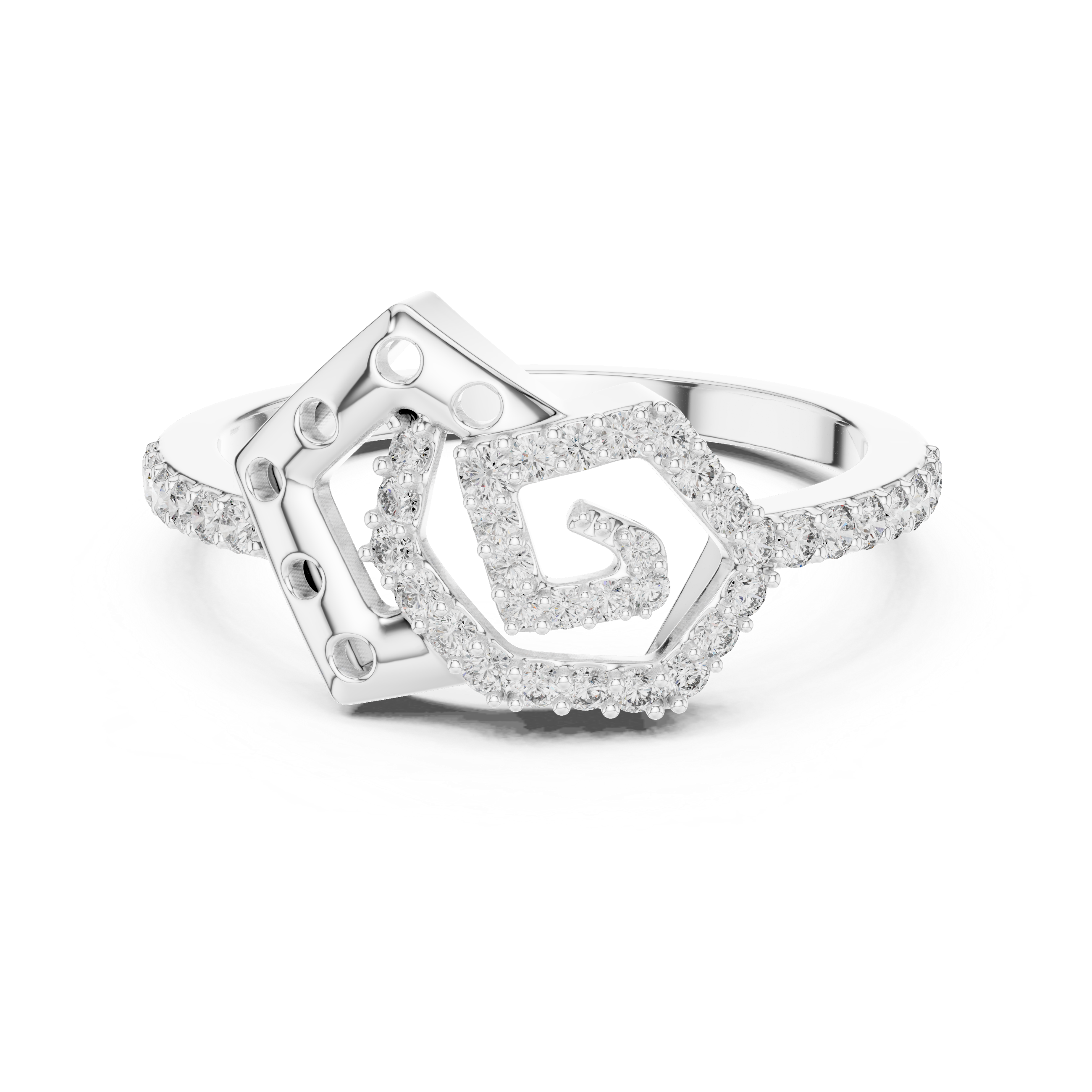 925 Silver Moissanite Interlocking Geometric Pentagon Engagement Ring