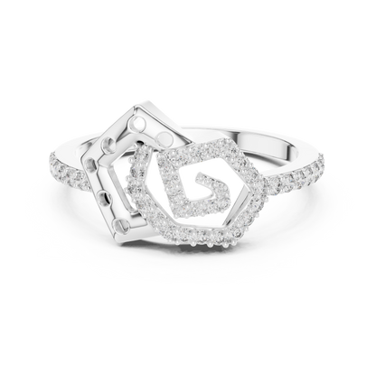 925 Silver Moissanite Interlocking Geometric Pentagon Engagement Ring