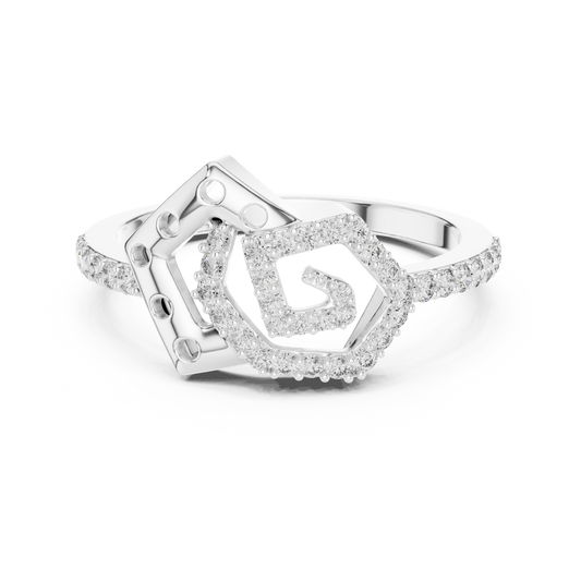 925 Silver Moissanite Interlocking Geometric Pentagon Engagement Ring