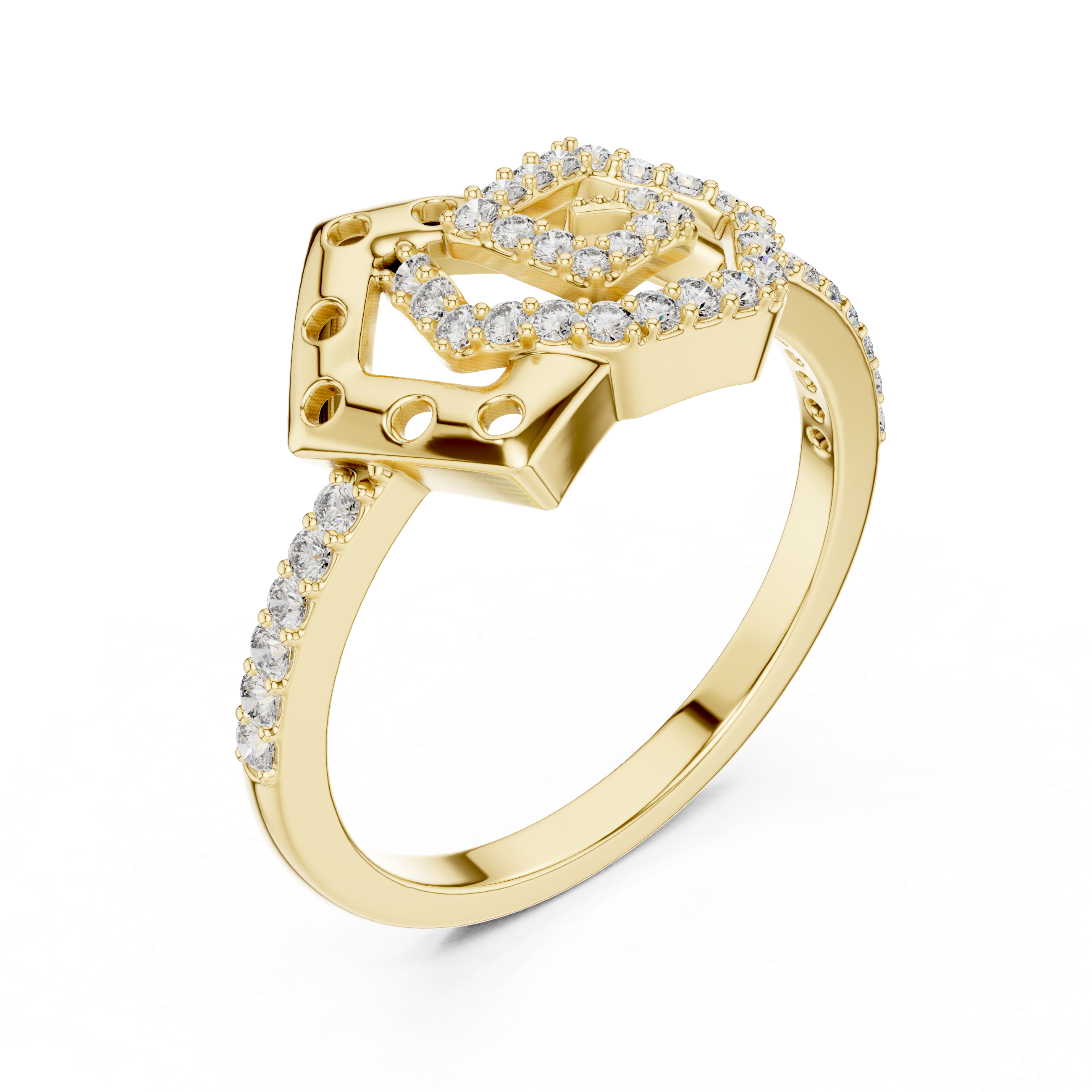 925 Silver Moissanite Interlocking Geometric Pentagon Engagement Ring