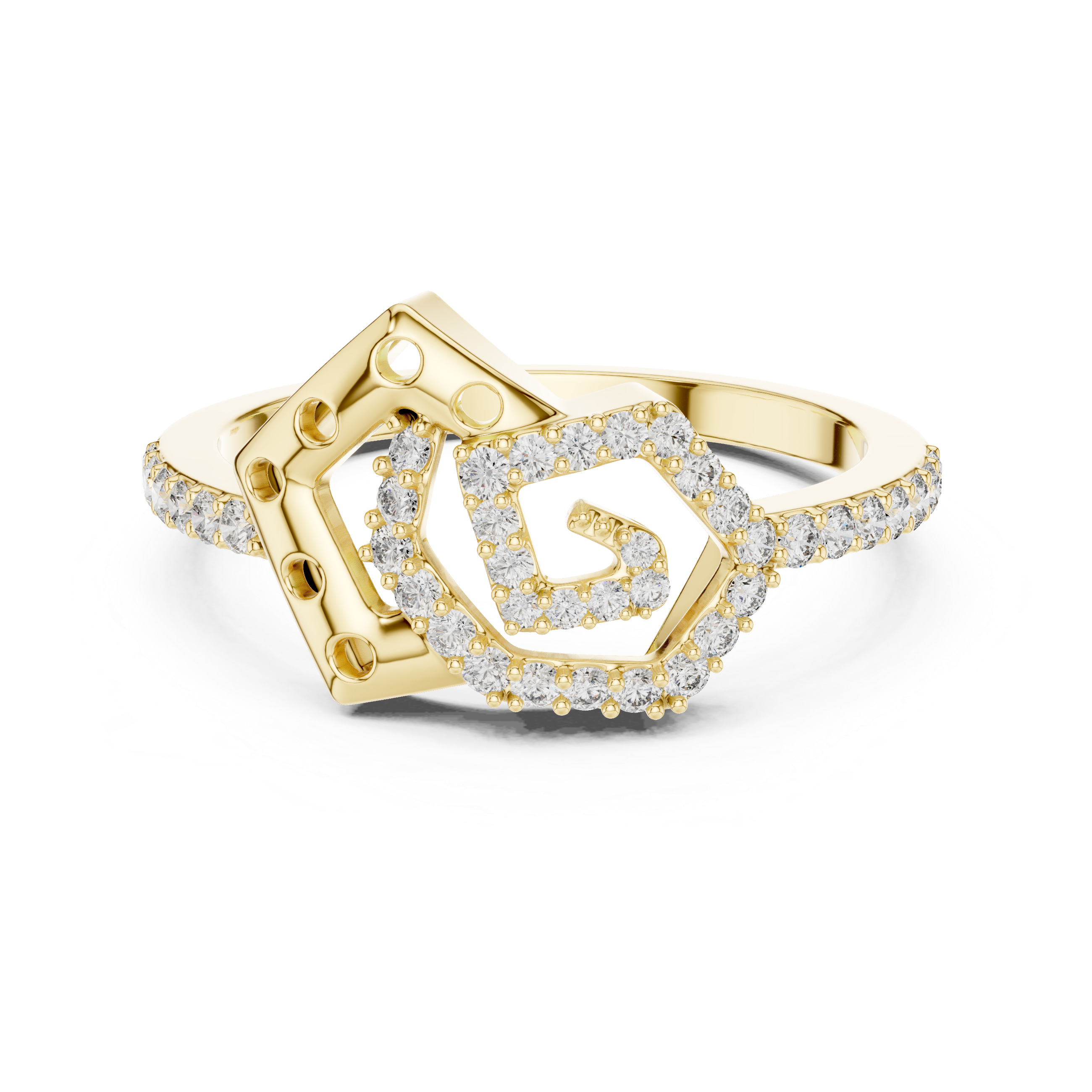 925 Silver Moissanite Interlocking Geometric Pentagon Engagement Ring