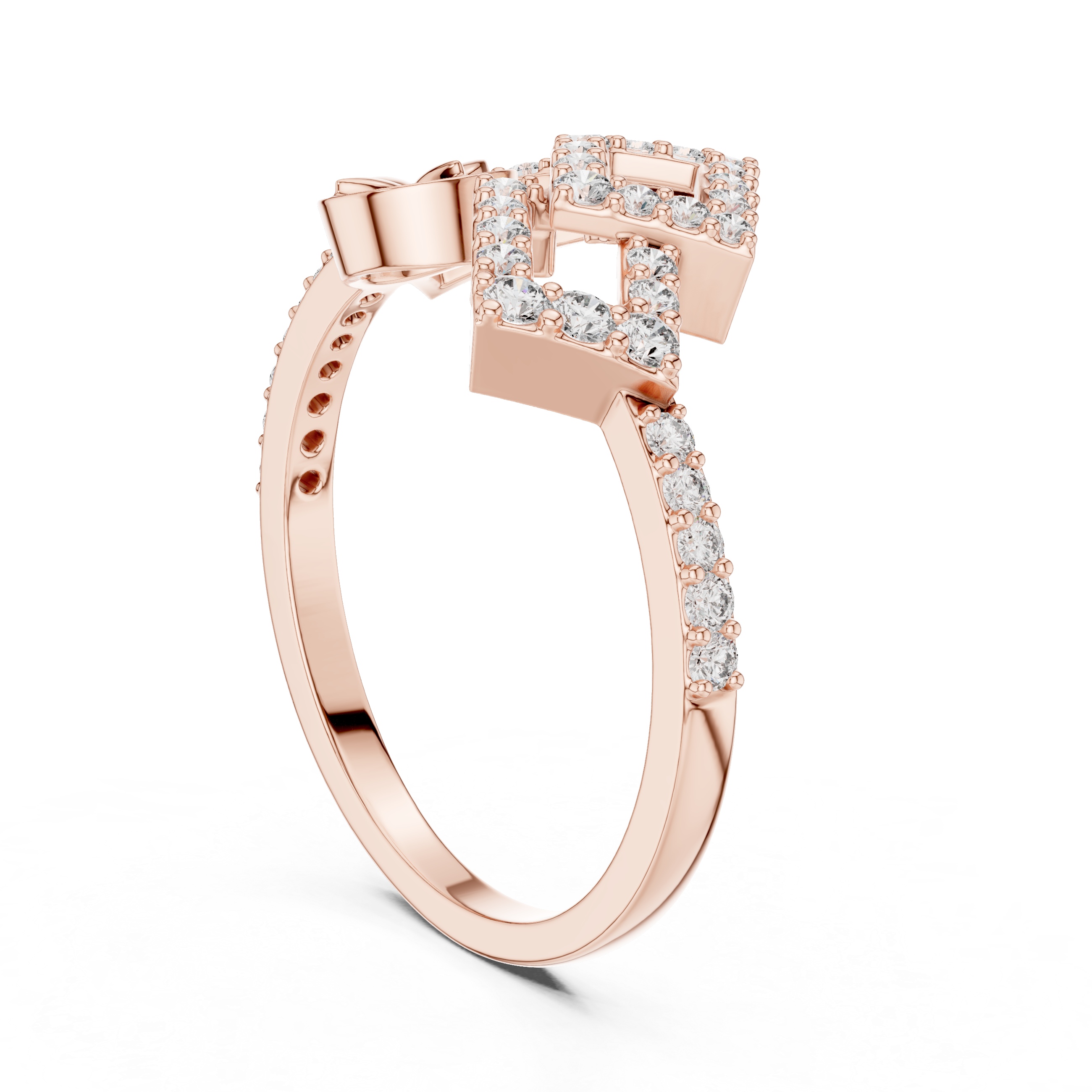 925 Silver Moissanite Geometric Double-Square Quatrefoil Engagement Ring