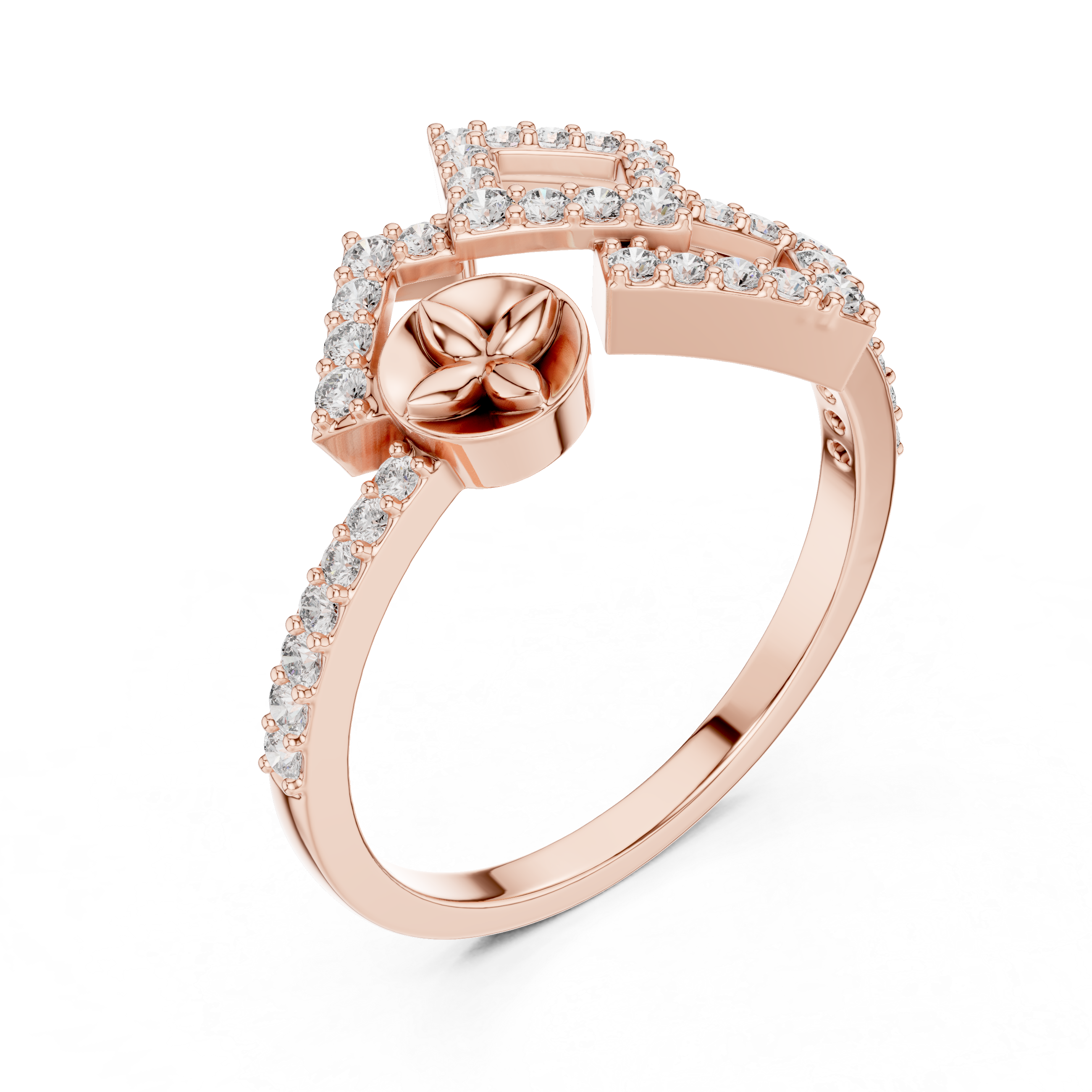 925 Silver Moissanite Geometric Double-Square Quatrefoil Engagement Ring