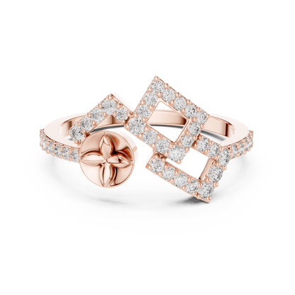 925 Silver Moissanite Geometric Double-Square Quatrefoil Engagement Ring
