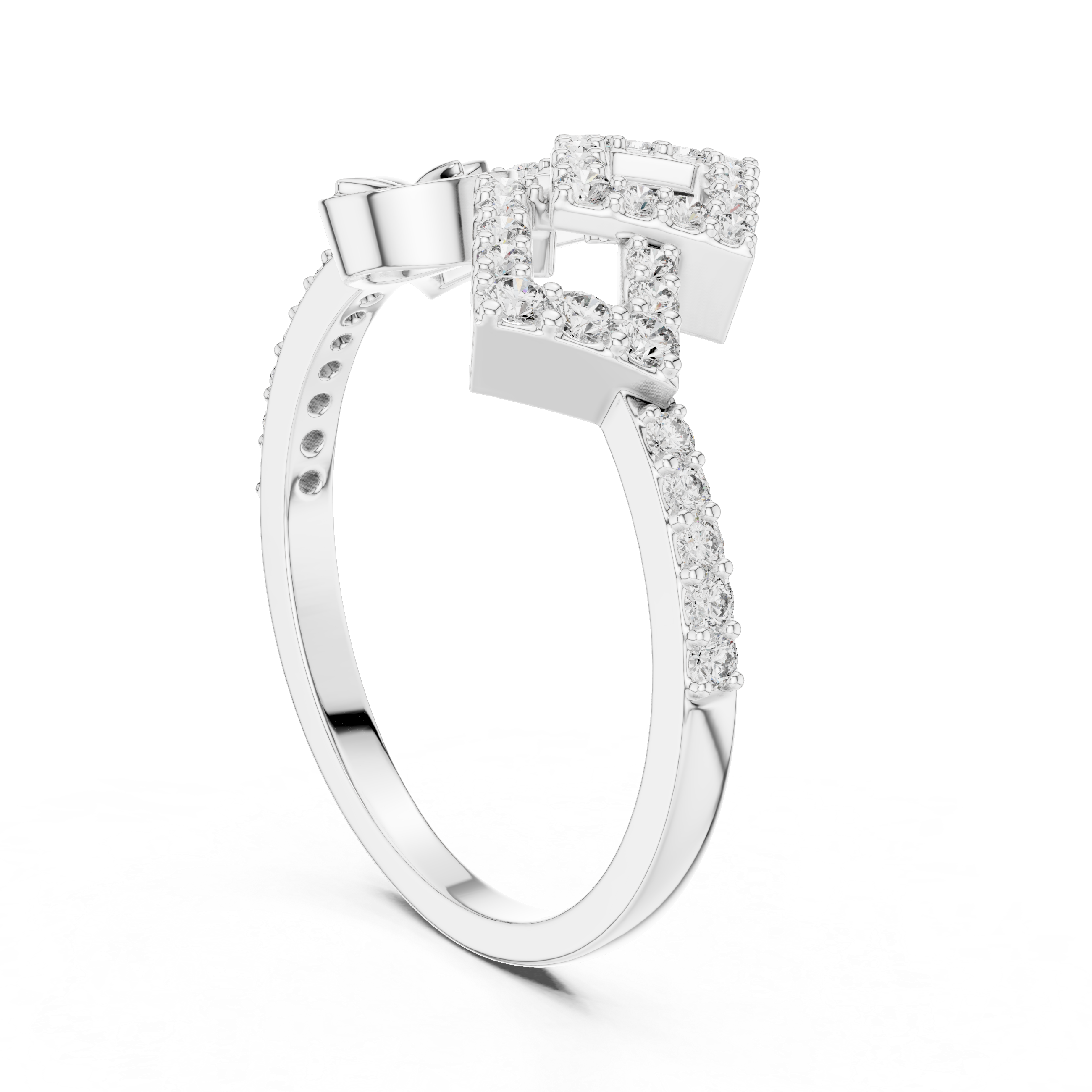 925 Silver Moissanite Geometric Double-Square Quatrefoil Engagement Ring