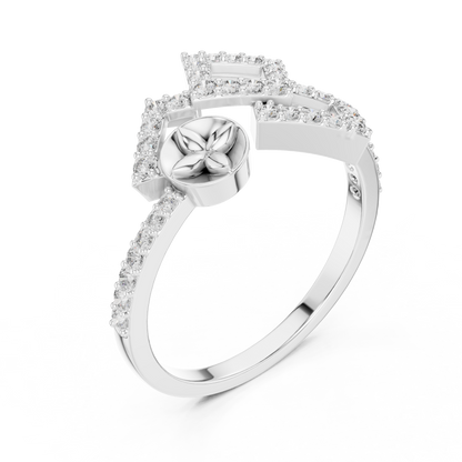 925 Silver Moissanite Geometric Double-Square Quatrefoil Engagement Ring
