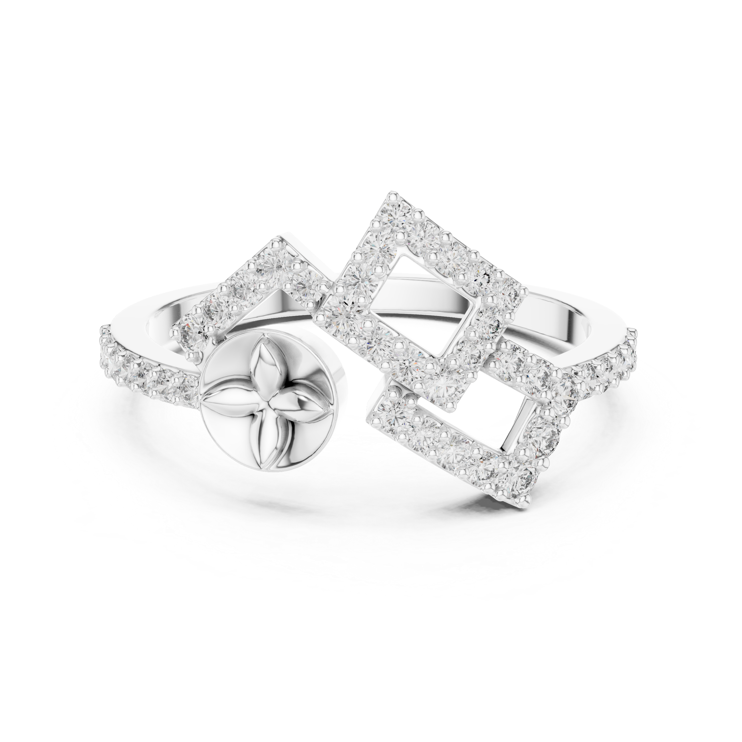 925 Silver Moissanite Geometric Double-Square Quatrefoil Engagement Ring
