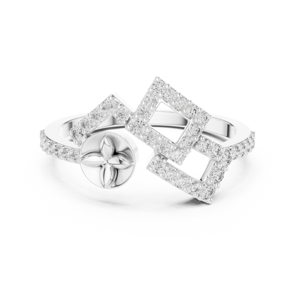 925 Silver Moissanite Geometric Double-Square Quatrefoil Engagement Ring