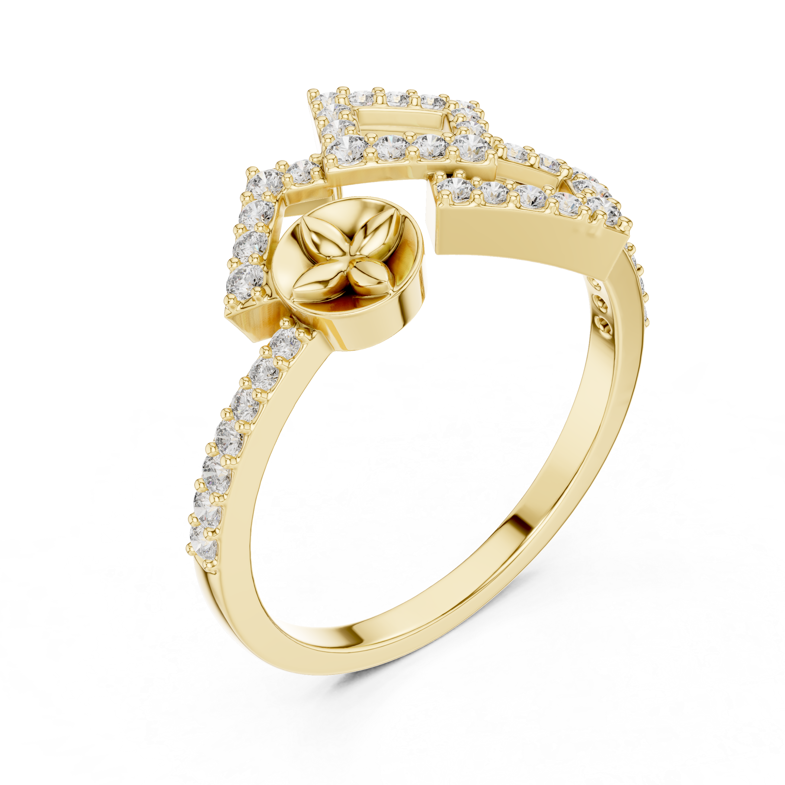 925 Silver Moissanite Geometric Double-Square Quatrefoil Engagement Ring