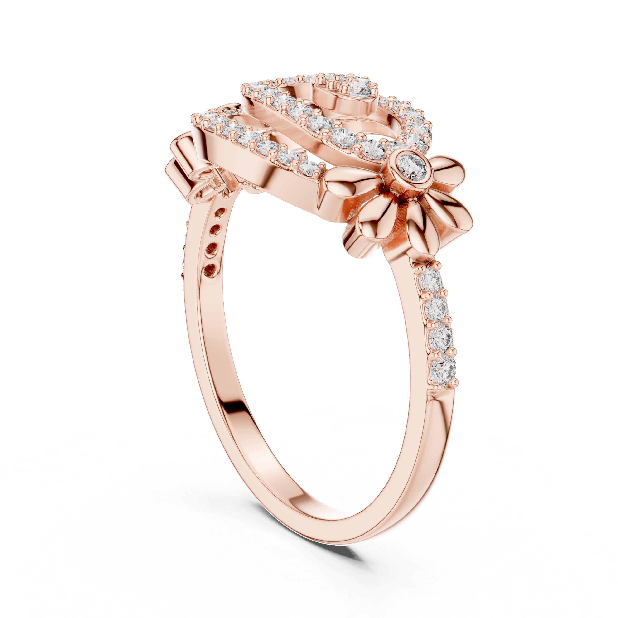 925 Silver Moissanite Spiral Halo Cocktail Ring With Floral Accents Engagement Ring