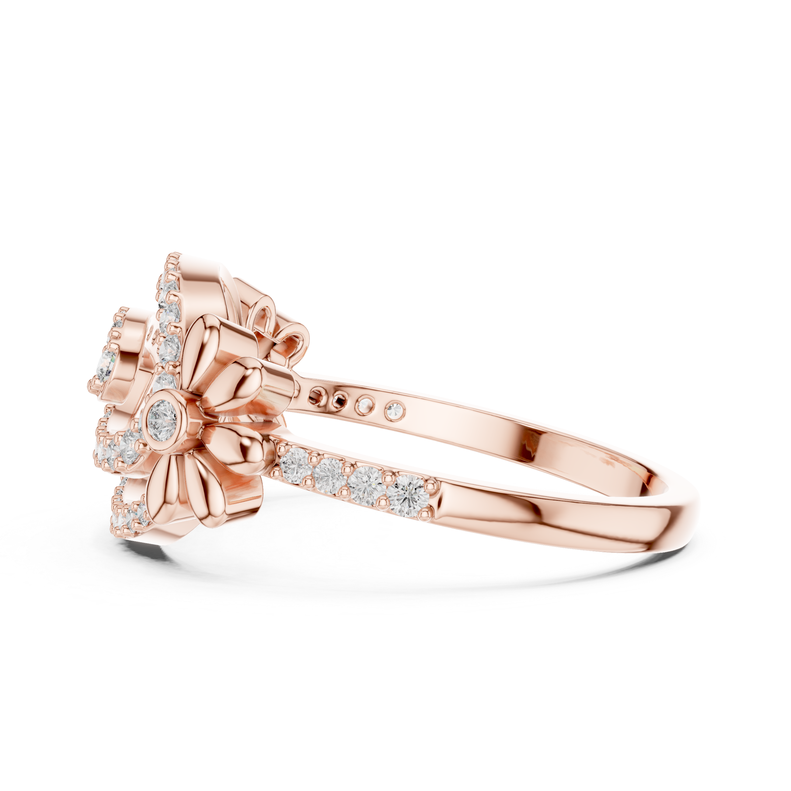925 Silver Moissanite Spiral Halo Cocktail Ring With Floral Accents Engagement Ring