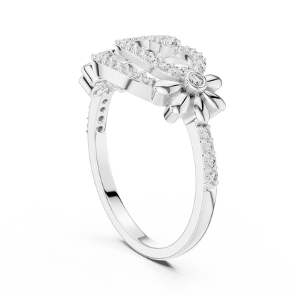 925 Silver Moissanite Spiral Halo Cocktail Ring With Floral Accents Engagement Ring