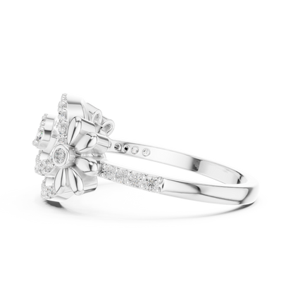 925 Silver Moissanite Spiral Halo Cocktail Ring With Floral Accents Engagement Ring