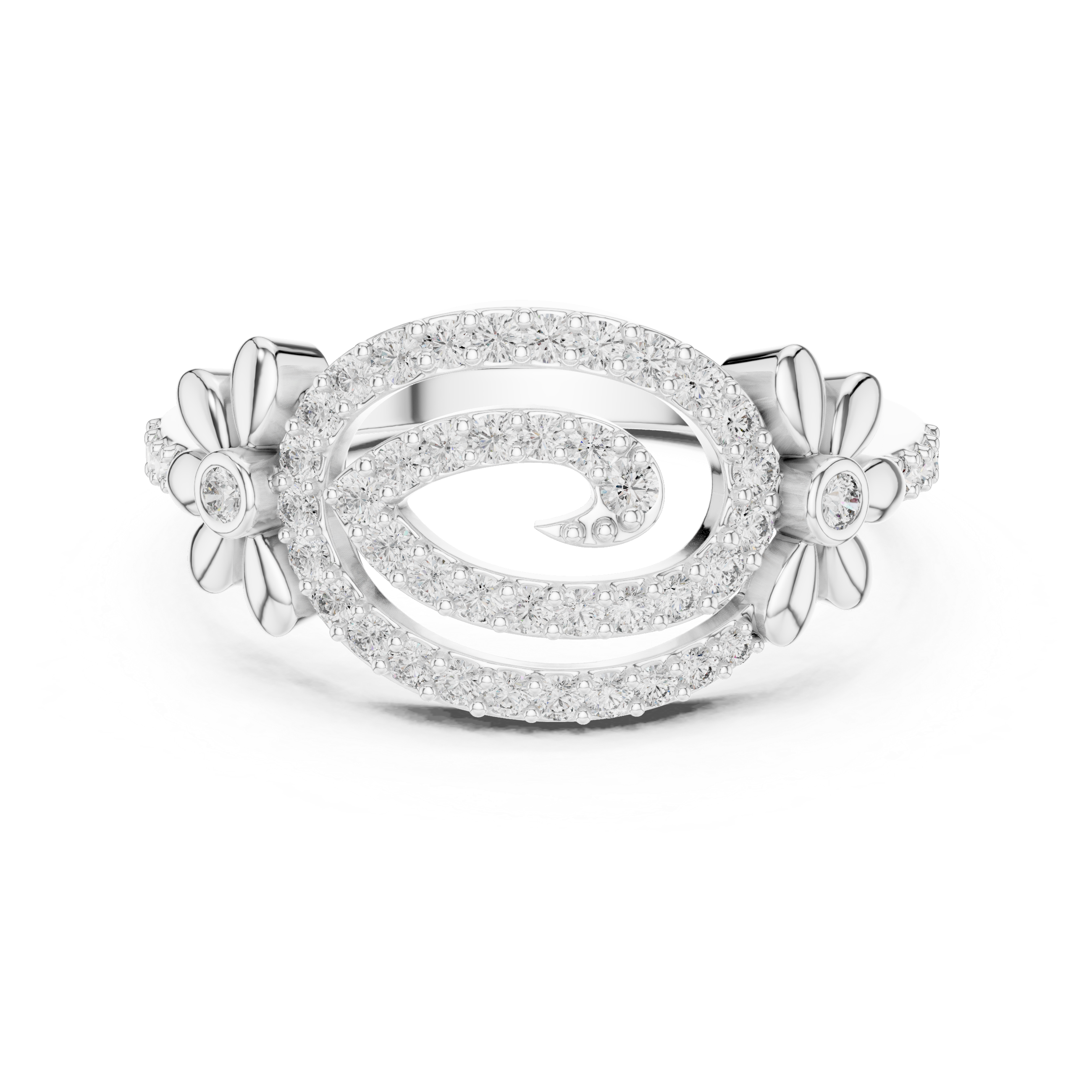 925 Silver Moissanite Spiral Halo Cocktail Ring With Floral Accents Engagement Ring